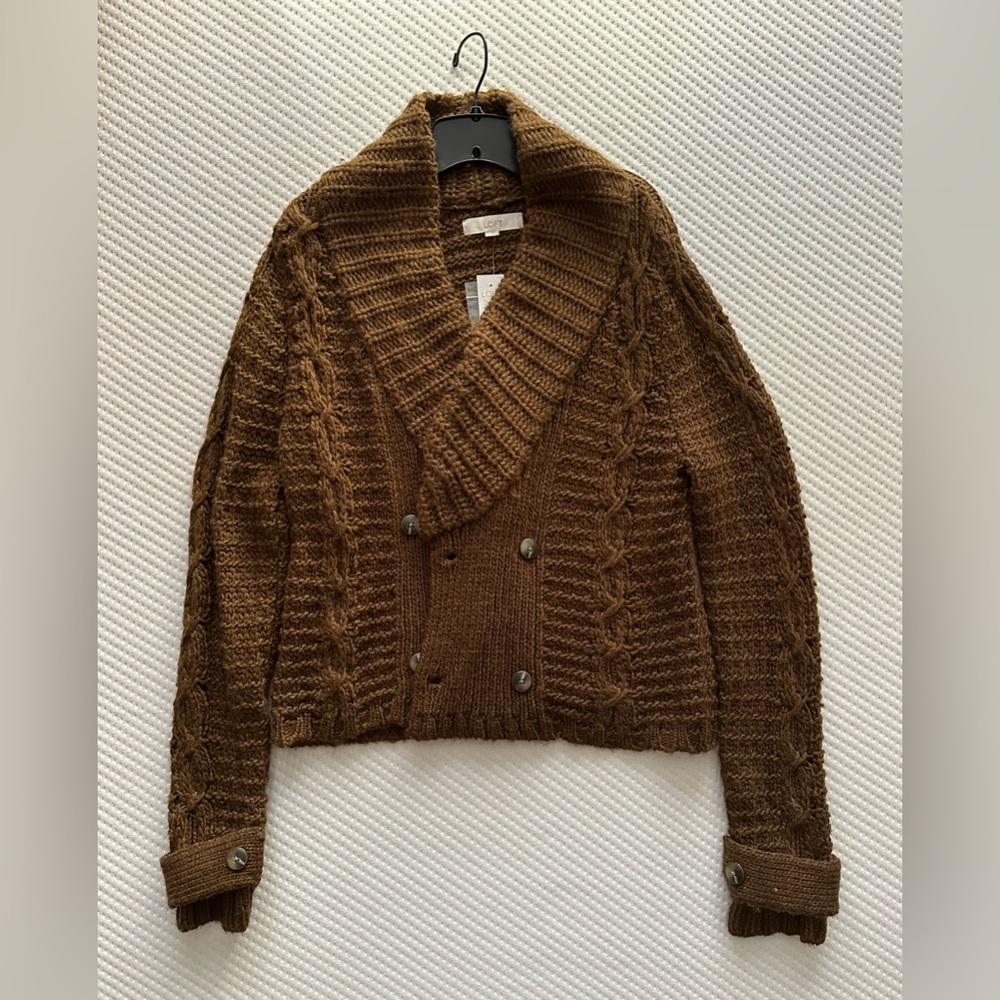 LOFT Chunky knit cardigan, brown, large, NWT